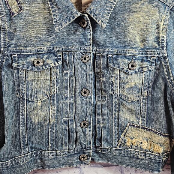 POLO Jeans Co Cropped Libby Jean Jacket Distressed Large - Picture 2 of 7